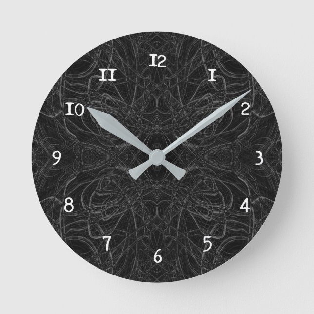 Black psychedelic pattern round clock (Front)