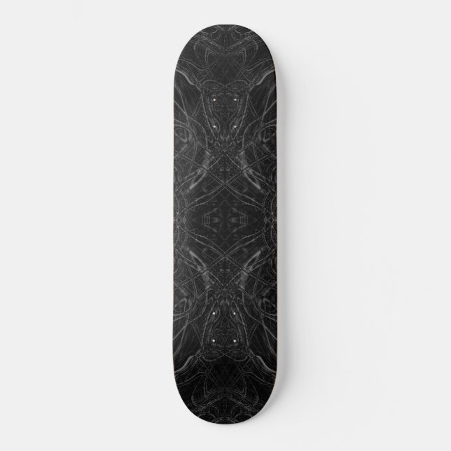 Black psychedelic pattern skateboard deck (Front)