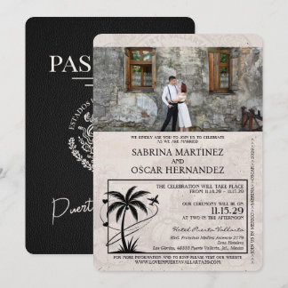 Black Puerta Vallarta Passport Wedding Invitation