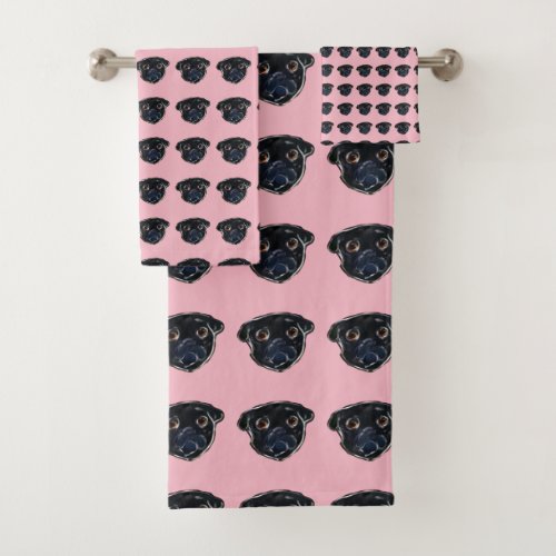 Black Pug Bath Towel Set