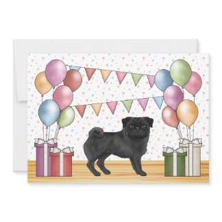 Black Pug Cartoon Dog Colorful Pastels Birthday Invitation