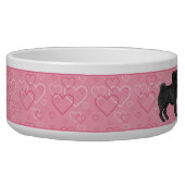 Black Pug Cartoon Mops On Pink Hearts With Name Bowl (Left)