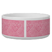 Black Pug Cartoon Mops On Pink Hearts With Name Bowl (Back)
