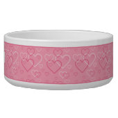 Black Pug Cartoon Mops On Pink Hearts With Name Bowl (Right)