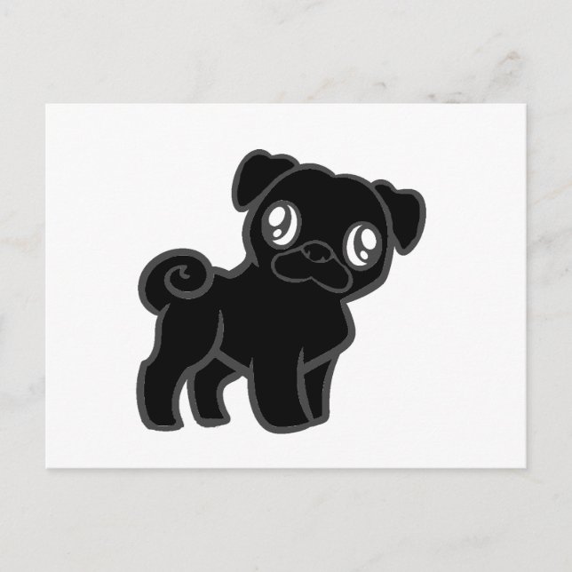 black pug cartoon postcard (Front)