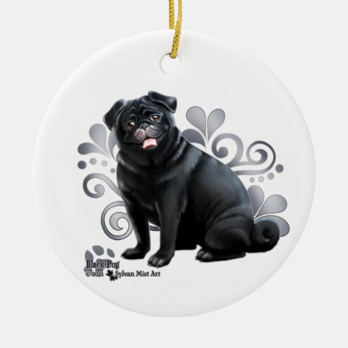 Black Pug Ceramic Ornament