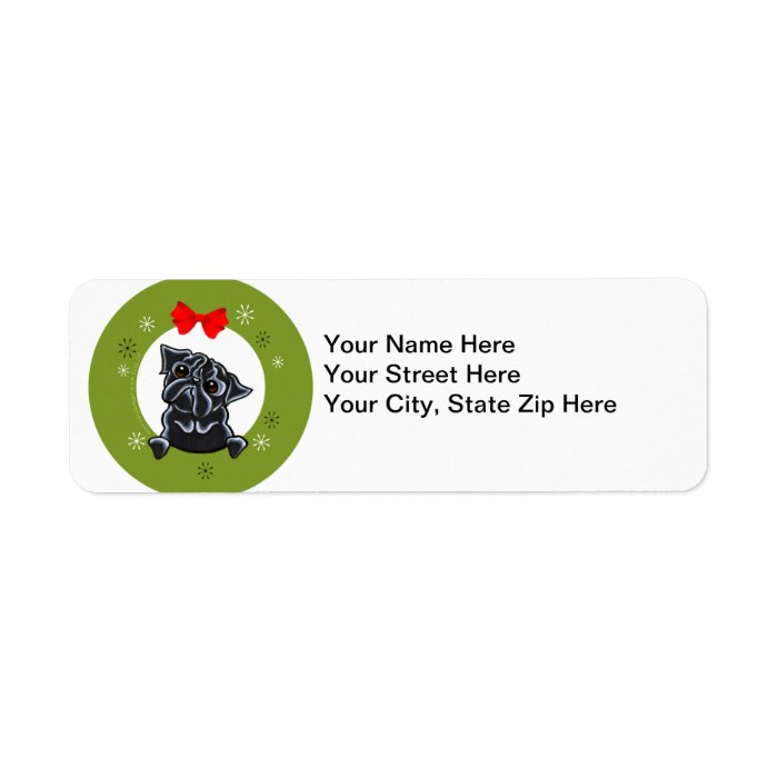 Black Pug Christmas Custom Return Address Label
