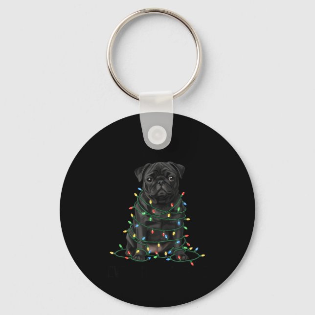Black Pug Christmas I'm Fine Everything Is Fine  Keychain (Front)