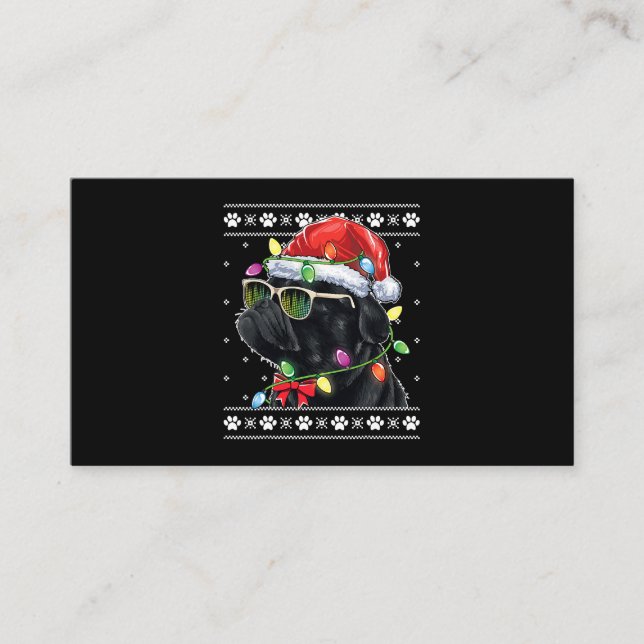 Black Pug Christmas Tree Dog Mom Dad Ugly Sweater  Business Card (Front)