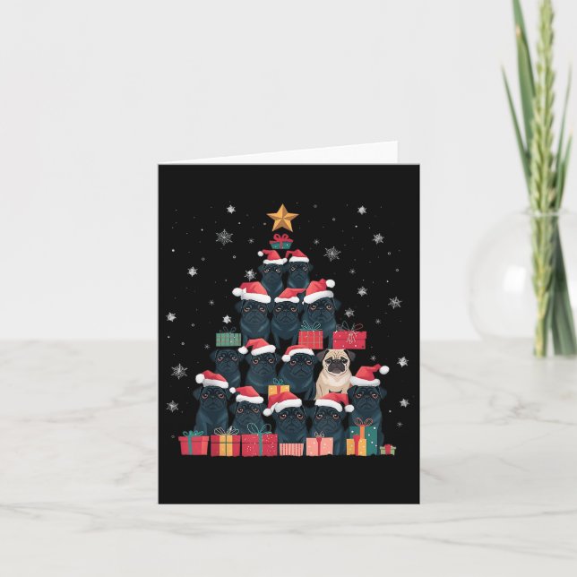 Black Pug Christmas Tree Dog Santa Xmas Merry Dogm Card (Front)