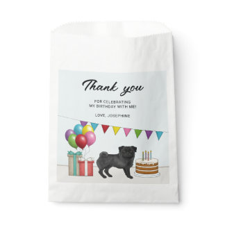 Black Pug Cute Cartoon Dog Birthday Thank You Favor Bag