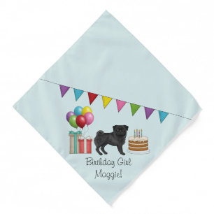 Black Pug Cute Cartoon Dog Colorful Birthday Bandana