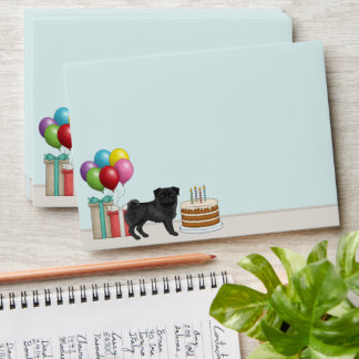 Black Pug Cute Cartoon Dog Colorful Birthday Envelope
