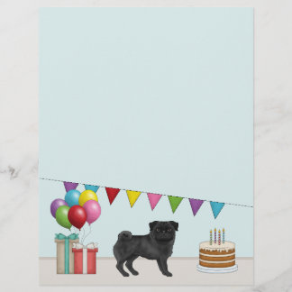 Black Pug Cute Cartoon Dog Colorful Birthday Letterhead