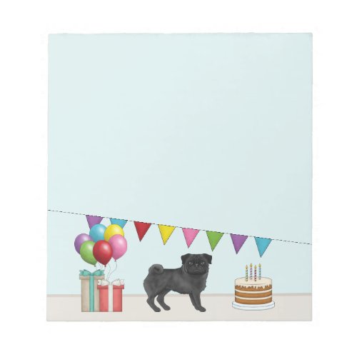 Black Pug Cute Cartoon Dog Colorful Birthday Notepad