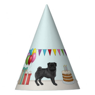 Black Pug Cute Cartoon Dog Colorful Birthday Party Hat