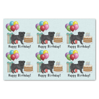 Black Pug Cute Cartoon Dog Colorful Birthday Tissue Paper