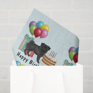 Black Pug Cute Cartoon Dog Colorful Birthday Tissue Paper