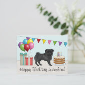 Black Pug Cute Cartoon Dog Colorful Happy Birthday Postcard (Standing Front)