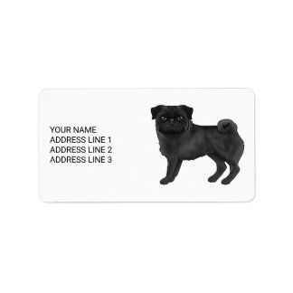 Black Pug Cute Cartoon Dog Design With Custom Text Label