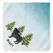 Black Pug Cute Cartoon Dog Snowy Winter Forest Bandana (Front)