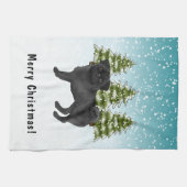 Black Pug Cute Cartoon Dog Snowy Winter Forest Kitchen Towel (Horizontal)
