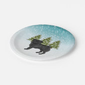 Black Pug Cute Cartoon Dog Snowy Winter Forest Paper Plates (Angled)