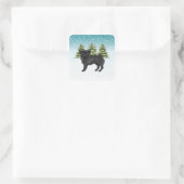Black Pug Cute Cartoon Dog Snowy Winter Forest Square Sticker (Bag)