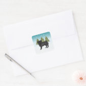 Black Pug Cute Cartoon Dog Snowy Winter Forest Square Sticker (Envelope)