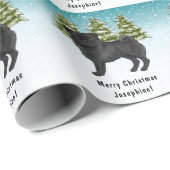 Black Pug Cute Cartoon Dog Snowy Winter Forest Wrapping Paper (Roll Corner)