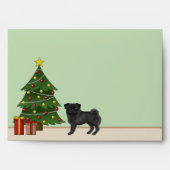 Black Pug Cute Cartoon Dog With A Christmas Tree Envelope (Front)