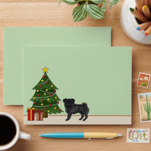Black Pug Cute Cartoon Dog With A Christmas Tree Envelope