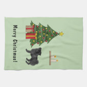Black Pug Cute Cartoon Dog With A Christmas Tree Kitchen Towel (Horizontal)