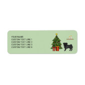 Black Pug Cute Cartoon Dog With A Christmas Tree Label (Front)