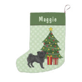Black Pug Cute Cartoon Dog With A Christmas Tree Small Christmas Stocking (Back)