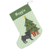 Black Pug Cute Cartoon Dog With A Christmas Tree Small Christmas Stocking (Back (Hanging))