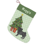 Black Pug Cute Cartoon Dog With A Christmas Tree Small Christmas Stocking (Front (Hanging))
