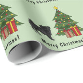 Black Pug Cute Cartoon Dog With A Christmas Tree Wrapping Paper (Roll Corner)