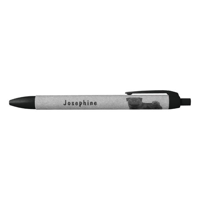 Black Pug Cute Cartoon Dog With Custom Name Blue Pen (Top)