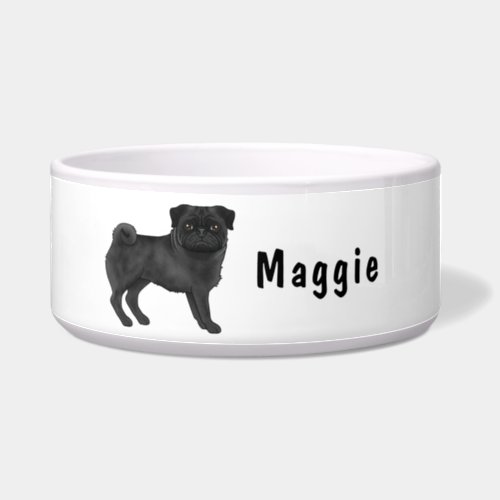 Black Pug Cute Cartoon Dog With Custom Name Bowl