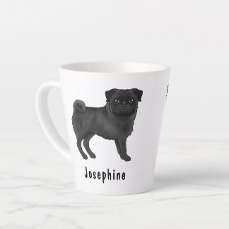 Black Pug Cute Cartoon Dog With Custom Name Latte Mug