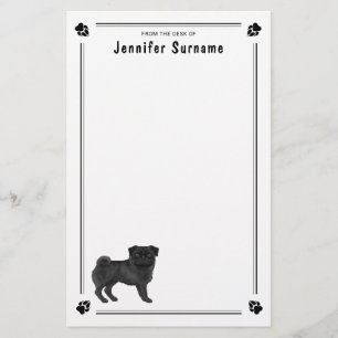 Black Pug Cute Cartoon Dog With Custom Text Stationery