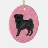 Black Pug Cute Mops On Pink Hearts Pet Memorial Ceramic Ornament (Right)