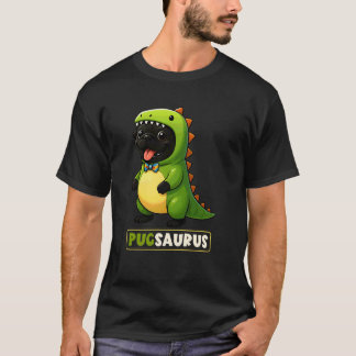 Black Pug Dinosaur Costume Pugsaurus Trex Mom Dad  T-Shirt