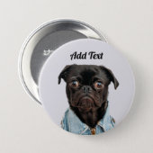 Black Pug Dog Add Text Button (Front & Back)