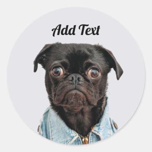 Black Pug Dog Add Text Classic Round Sticker