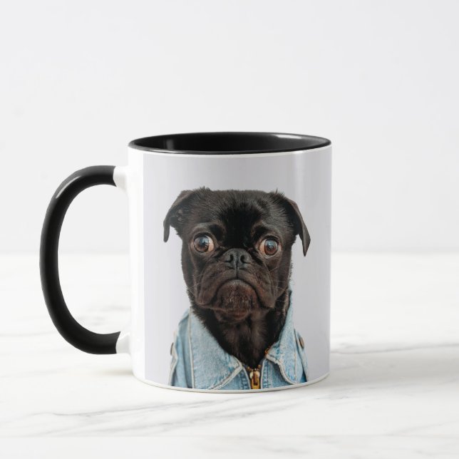 Black Pug Dog Add Text Mug (Left)