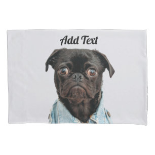 Black Pug Dog Add Text Pillow Case