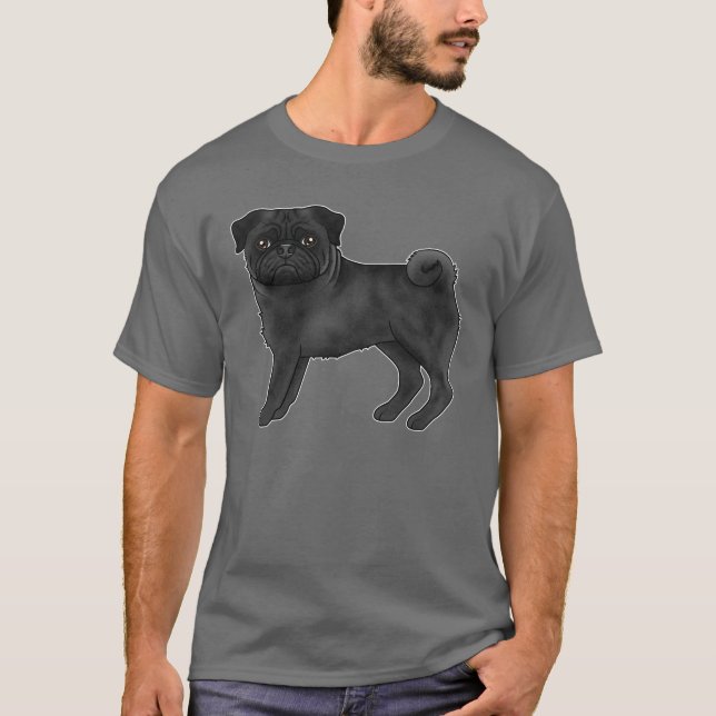 Black Pug Dog Adorable Cartoon Dog Illustration T-Shirt (Front)