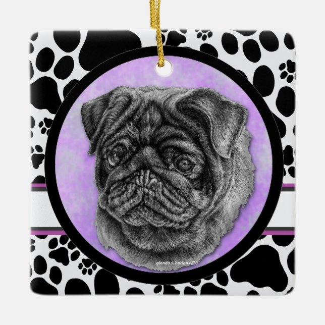 Black Pug Dog Art by Glenda Harlan Ceramic Ornament (Front)